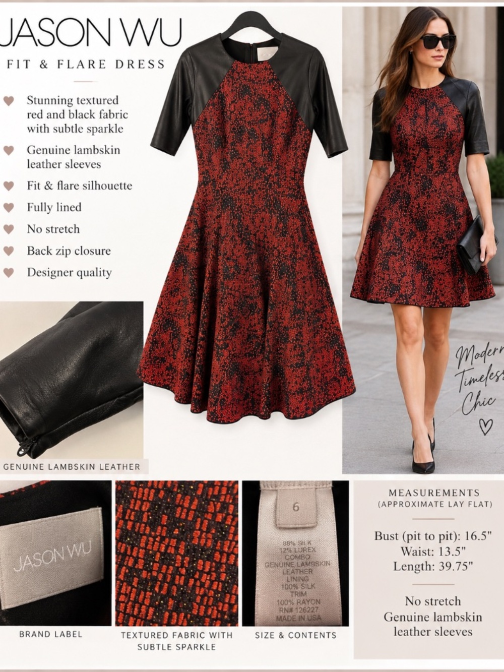 Jason Wu Fit & Flare Dress – Genuine Lambskin Leather